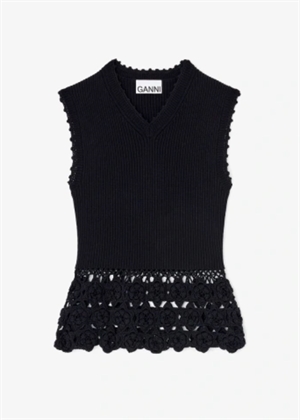 Fine cotton rib crochet vest Sort A1070251 Ganni 